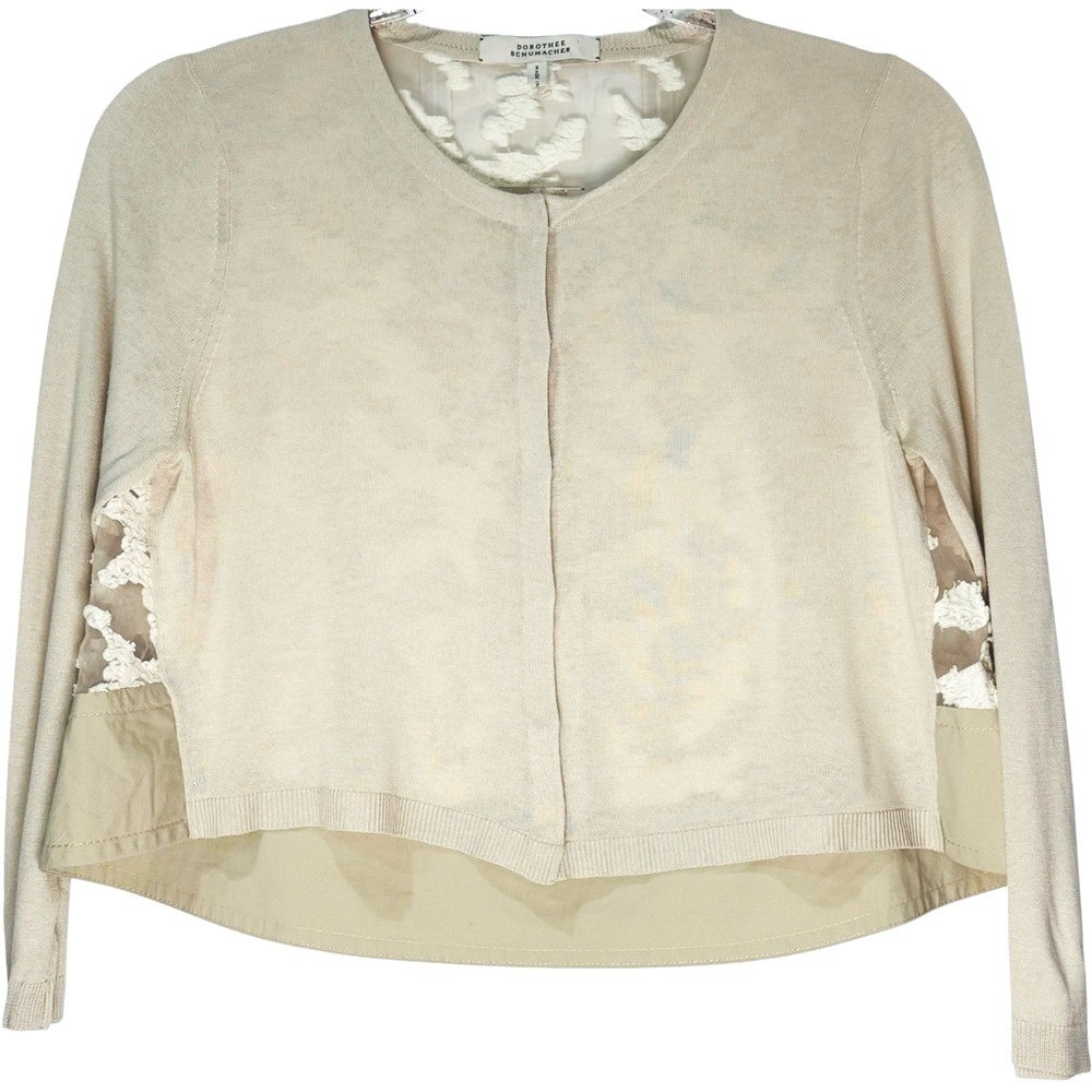 Dorothee Schumacher Cashmere Silk Cardigan Jacket Lace Back Cropped Neutral XS S